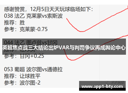 英超焦点战三大结论出炉VAR与判罚争议再成舆论中心