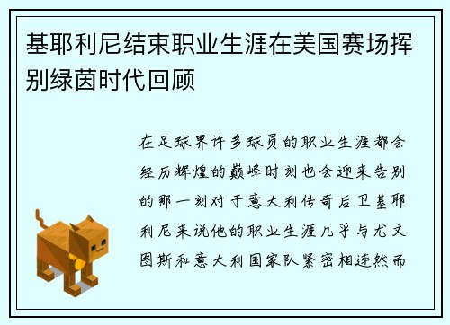 基耶利尼结束职业生涯在美国赛场挥别绿茵时代回顾